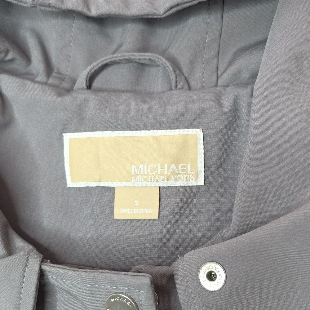 Michael Kors Jacket Womens S Gray Hooded Zip Quilted Shoulders Parka